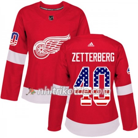Detroit Red Wings Trikot Henrik Zetterberg 40 Adidas 2017-2018 Rot USA Flag Fashion Authentic - Dame